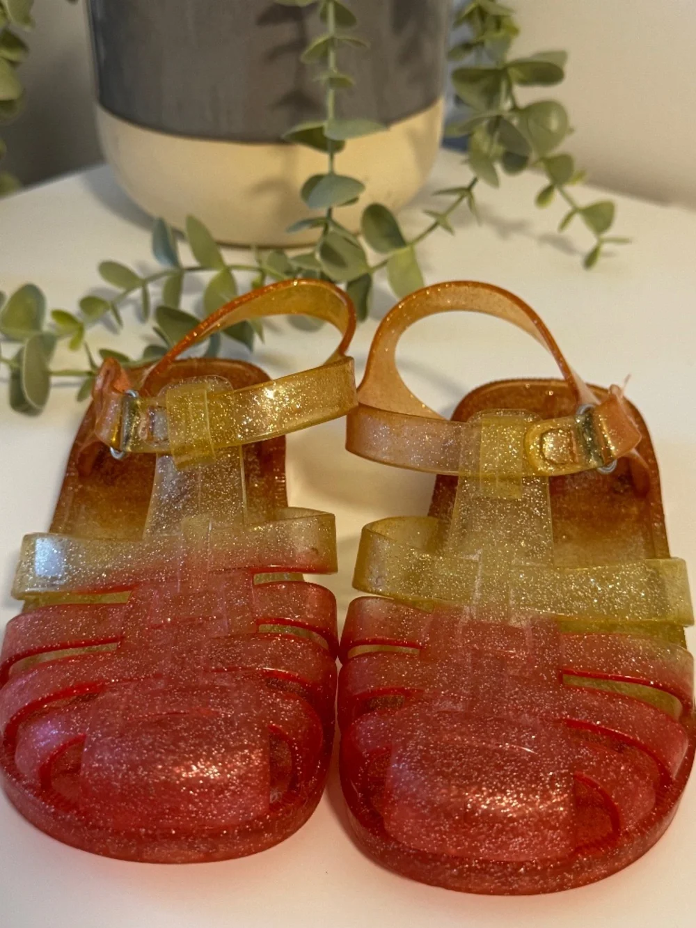 Jelly Sandals for Girls Ombre Glitter Pink & Gold | Summer Beach Shoes Size 11